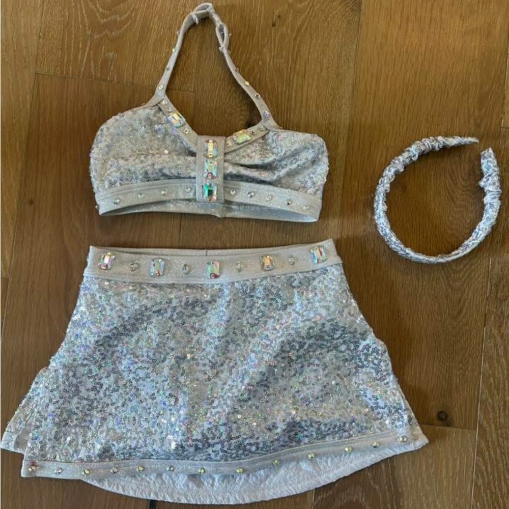 Silver Sequin Two-Piece Set with Headband